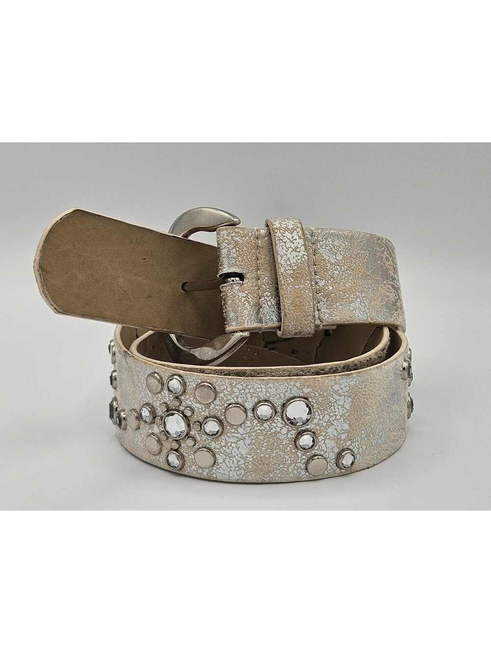 Y2K Women Silver Metallic Rhinestone Studded Western Belt SM